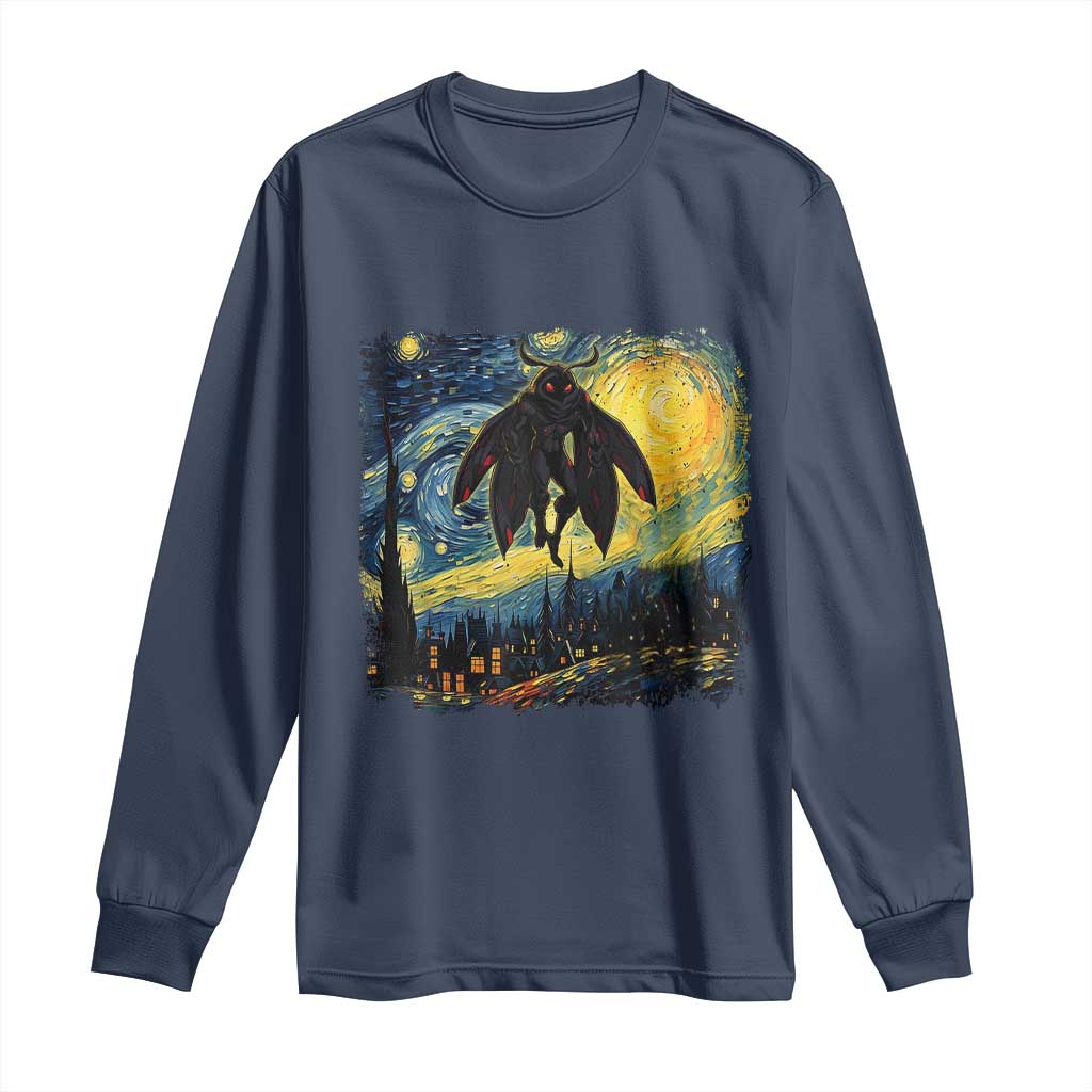 Mothman Long Sleeve Shirt Starry Night Van Gogh Cryptid Lover - Wonder Print Shop