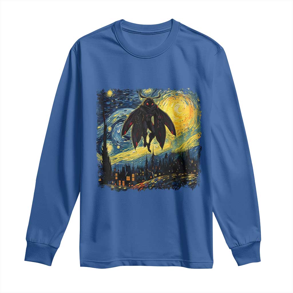 Mothman Long Sleeve Shirt Starry Night Van Gogh Cryptid Lover - Wonder Print Shop