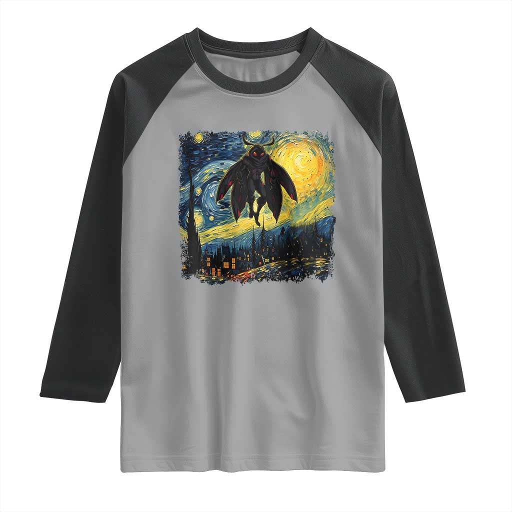 Mothman Raglan Shirt Starry Night Van Gogh Cryptid Lover - Wonder Print Shop