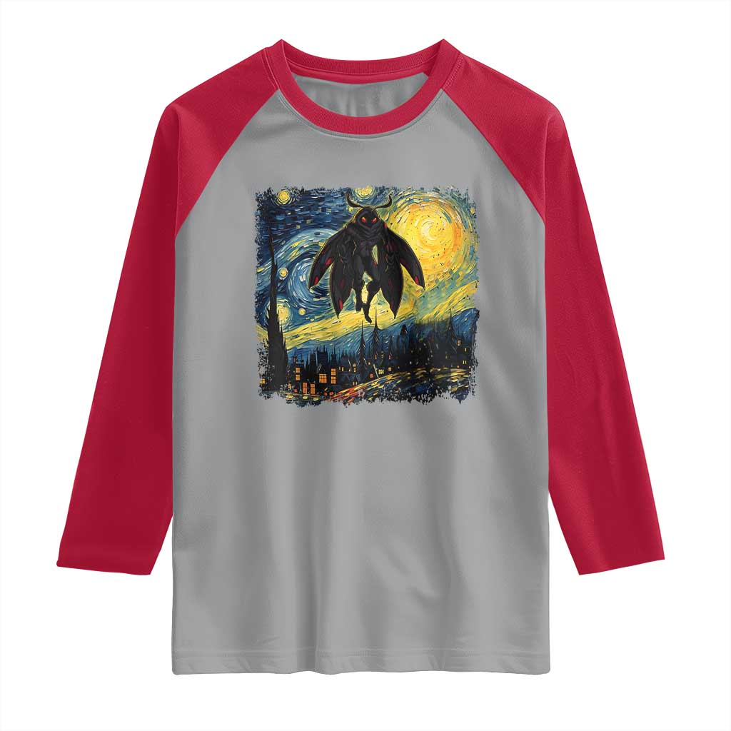 Mothman Raglan Shirt Starry Night Van Gogh Cryptid Lover - Wonder Print Shop