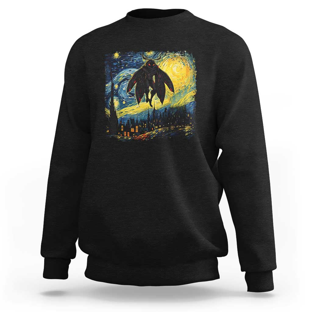 Mothman Sweatshirt Starry Night Van Gogh Cryptid Lover - Wonder Print Shop