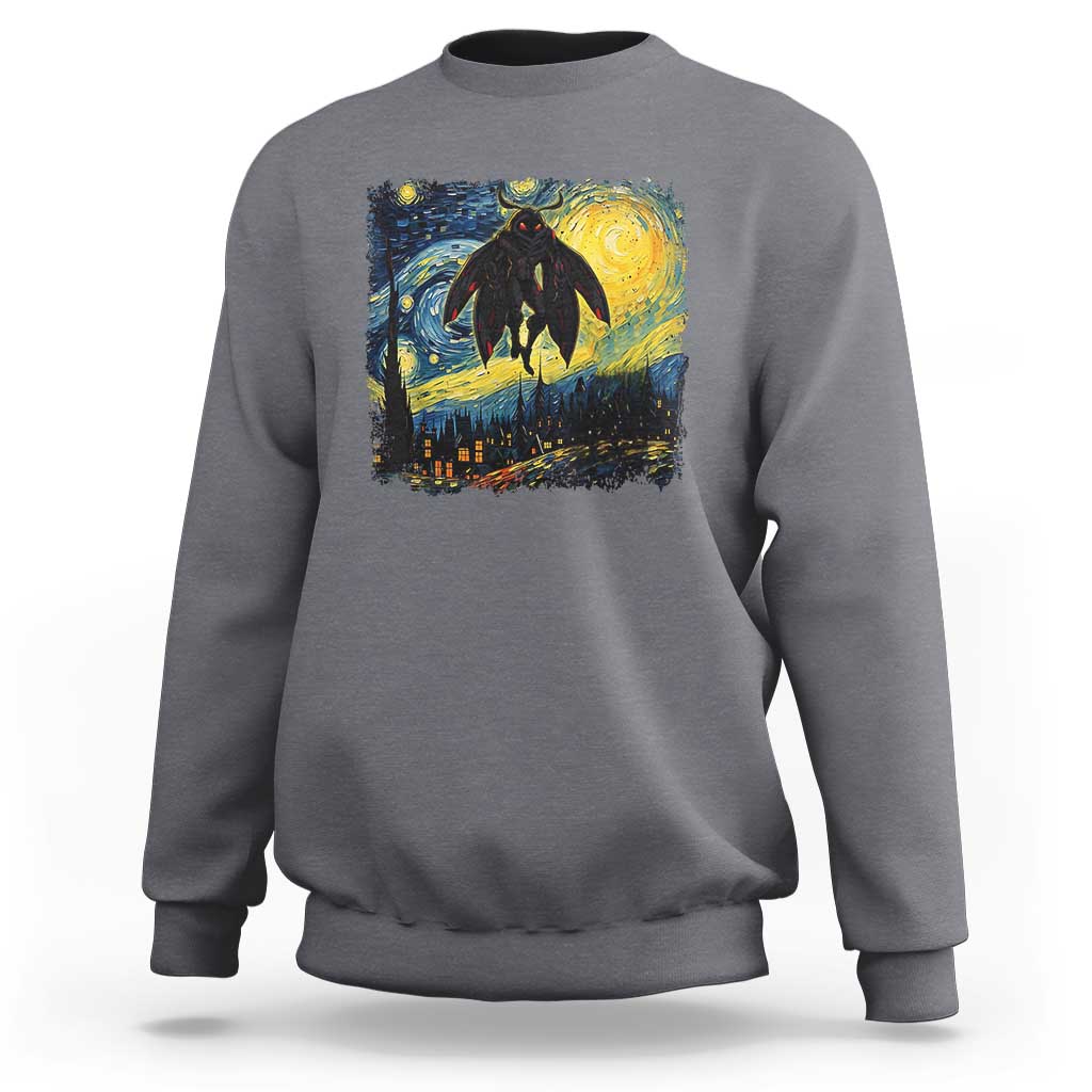 Mothman Sweatshirt Starry Night Van Gogh Cryptid Lover - Wonder Print Shop