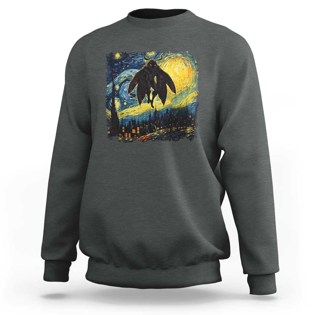 Mothman Sweatshirt Starry Night Van Gogh Cryptid Lover - Wonder Print Shop