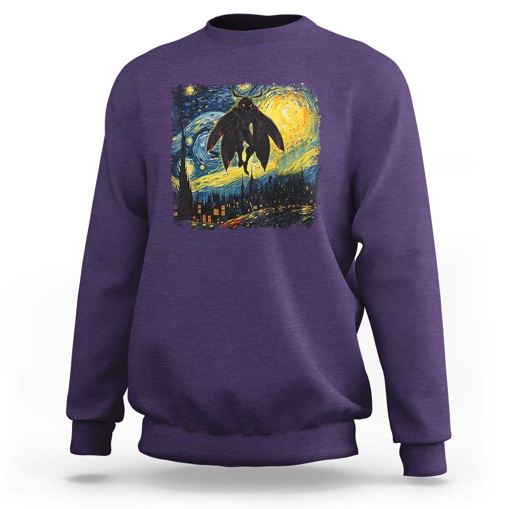 Mothman Sweatshirt Starry Night Van Gogh Cryptid Lover - Wonder Print Shop