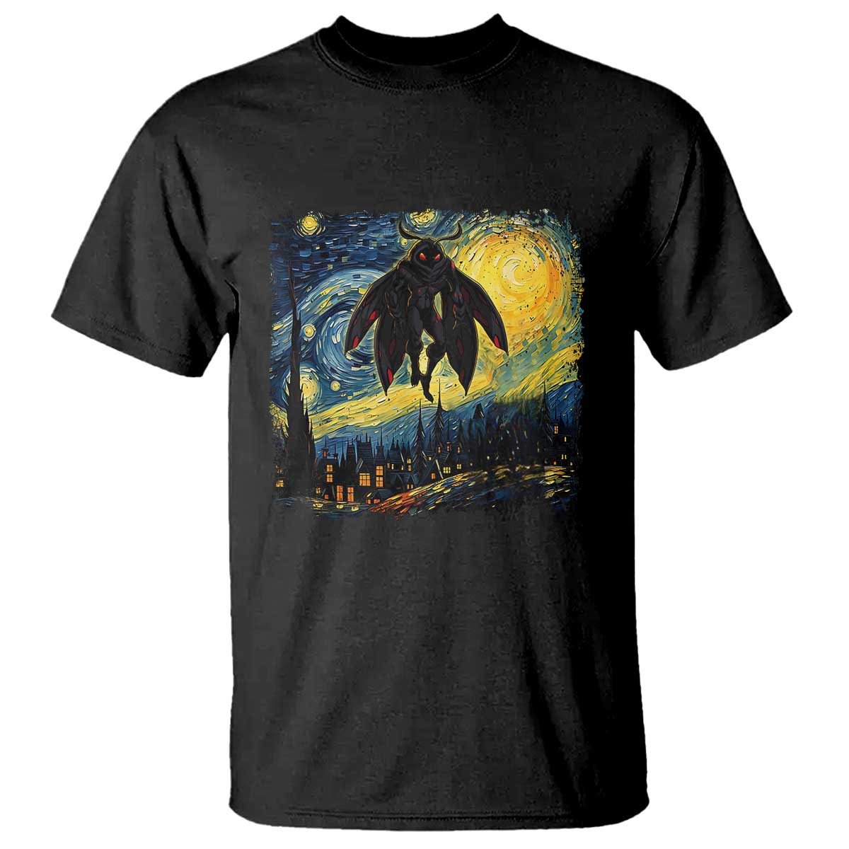 Mothman T Shirt Starry Night Van Gogh Cryptid Lover - Wonder Print Shop
