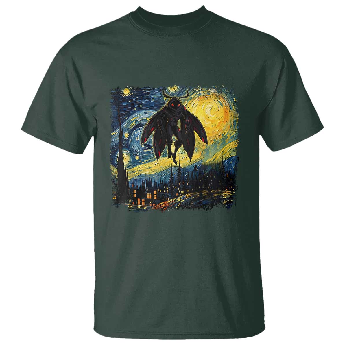 Mothman T Shirt Starry Night Van Gogh Cryptid Lover - Wonder Print Shop