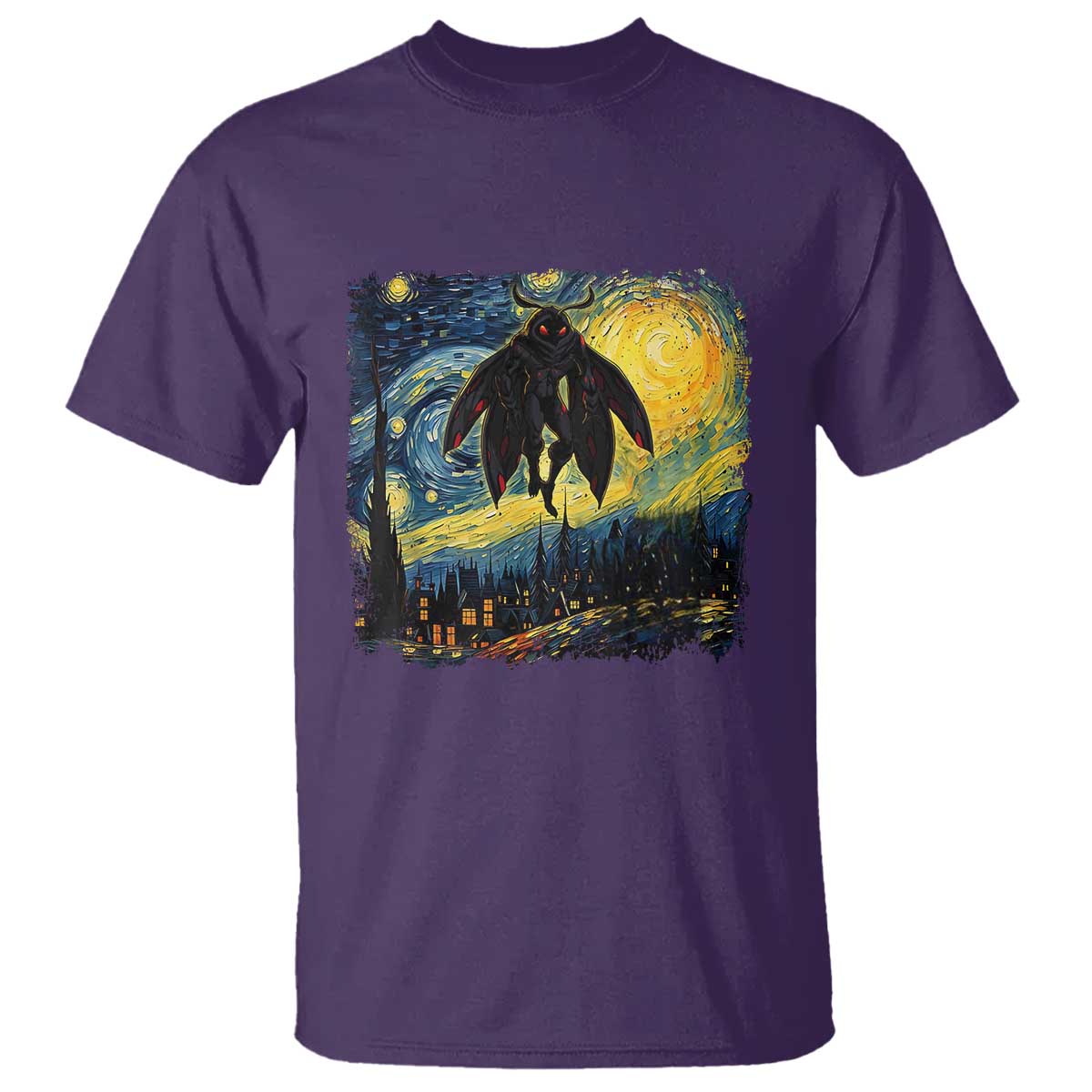 Mothman T Shirt Starry Night Van Gogh Cryptid Lover - Wonder Print Shop
