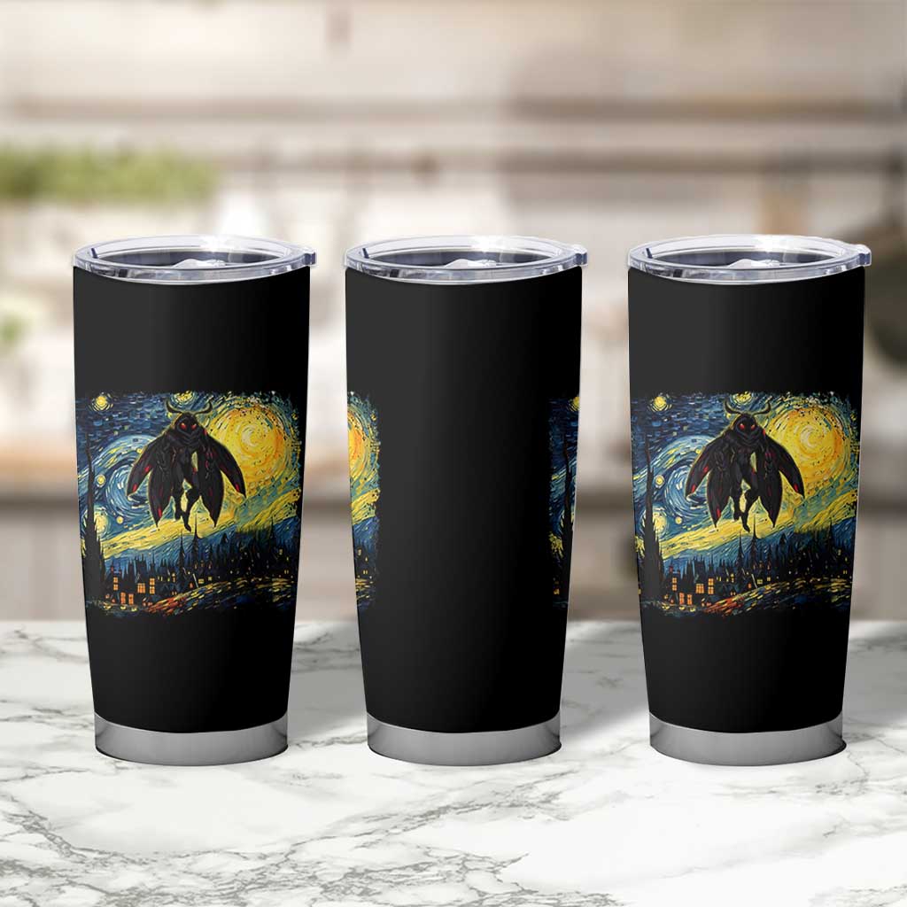 Mothman Tumbler Cup Starry Night Van Gogh Cryptid Lover - Wonder Print Shop