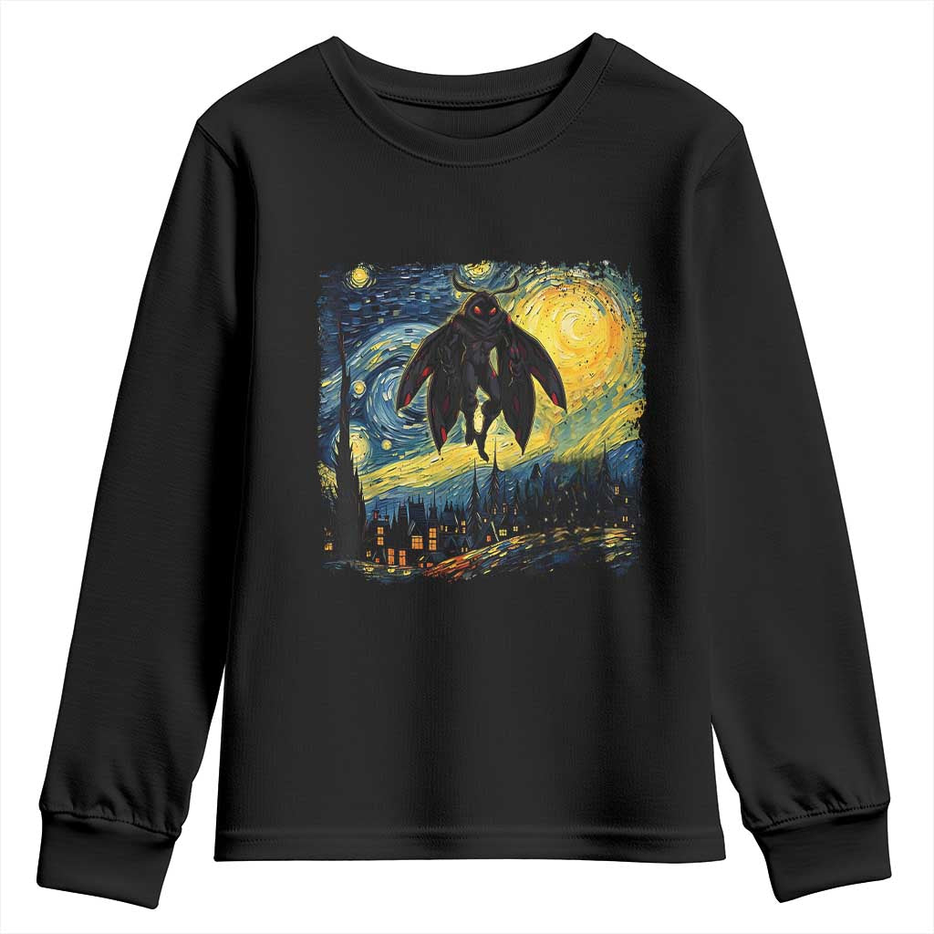 Mothman Youth Sweatshirt Starry Night Van Gogh Cryptid Lover - Wonder Print Shop