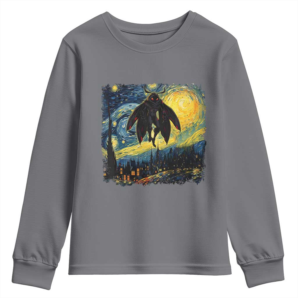 Mothman Youth Sweatshirt Starry Night Van Gogh Cryptid Lover - Wonder Print Shop