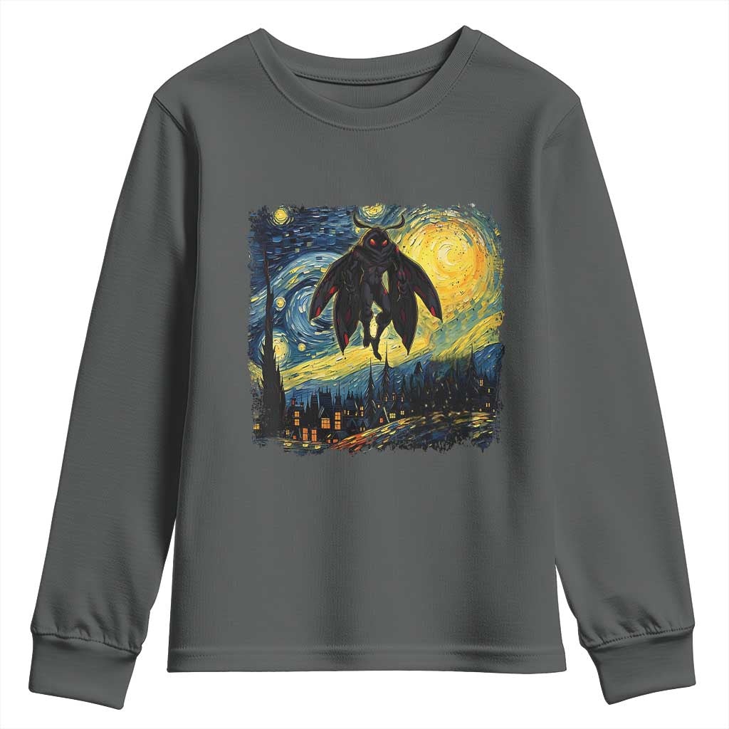 Mothman Youth Sweatshirt Starry Night Van Gogh Cryptid Lover - Wonder Print Shop