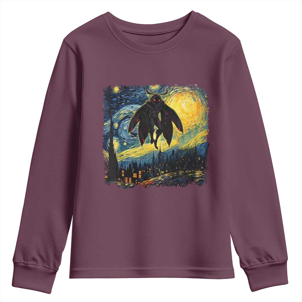 Mothman Youth Sweatshirt Starry Night Van Gogh Cryptid Lover - Wonder Print Shop
