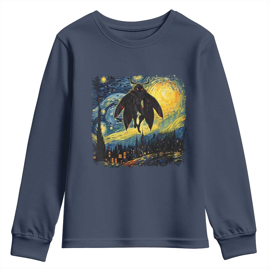Mothman Youth Sweatshirt Starry Night Van Gogh Cryptid Lover - Wonder Print Shop