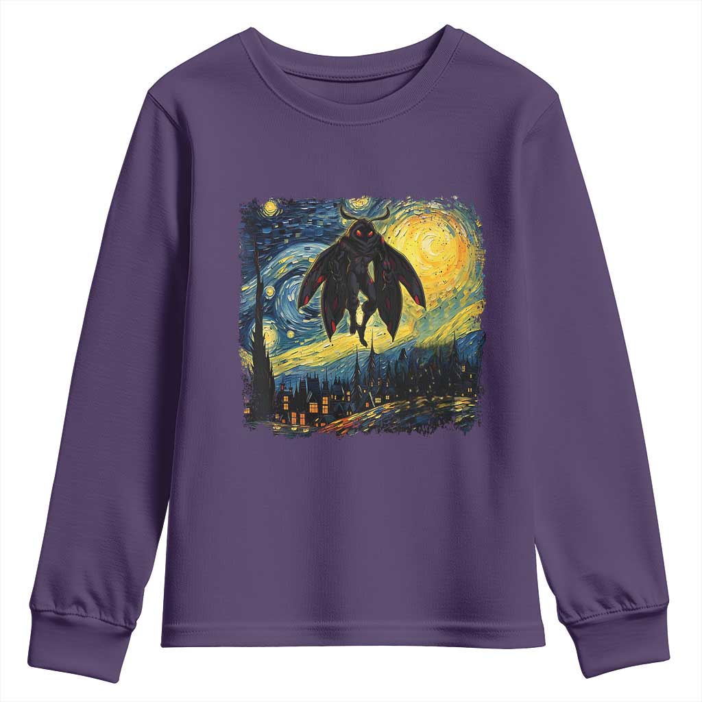 Mothman Youth Sweatshirt Starry Night Van Gogh Cryptid Lover - Wonder Print Shop