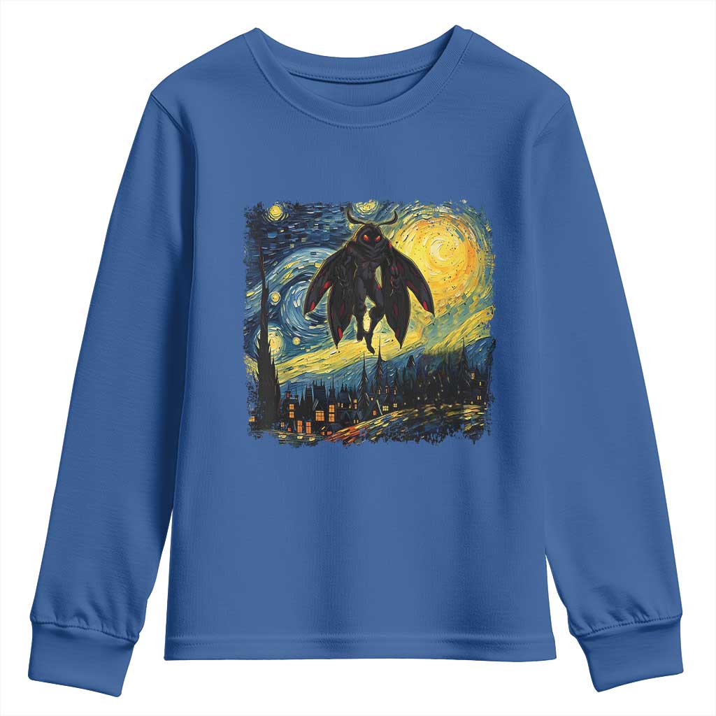 Mothman Youth Sweatshirt Starry Night Van Gogh Cryptid Lover - Wonder Print Shop
