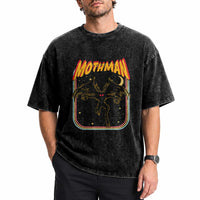 Retro Mothman Washed Cotton T-Shirt Vintage Comicbook Style Cryptid Lore Cryptozoology