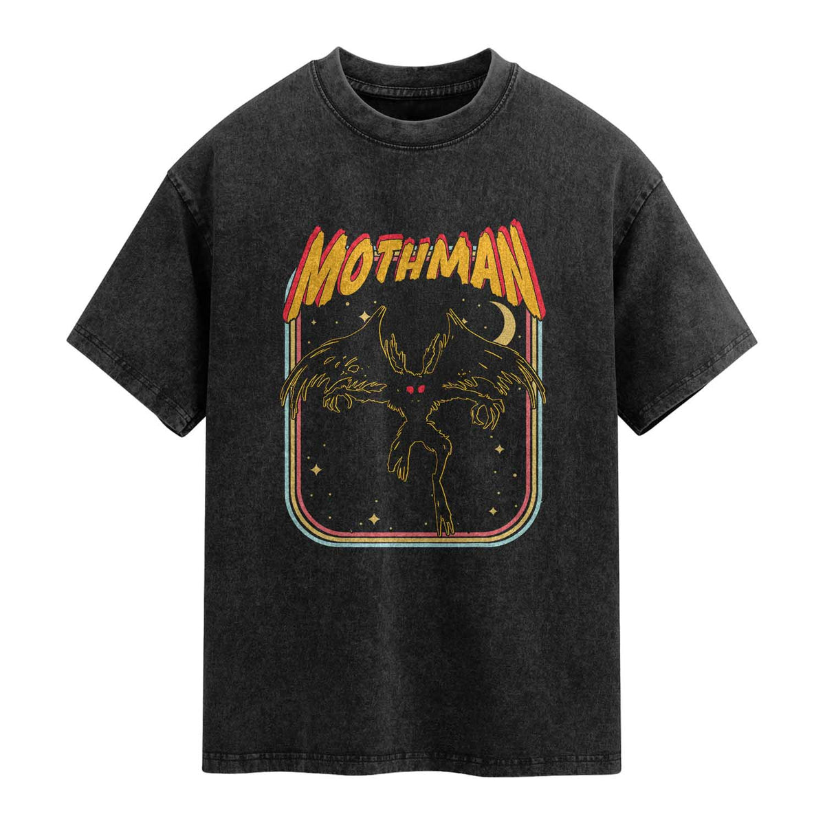 Retro Mothman Washed Cotton T-Shirt Vintage Comicbook Style Cryptid Lore Cryptozoology