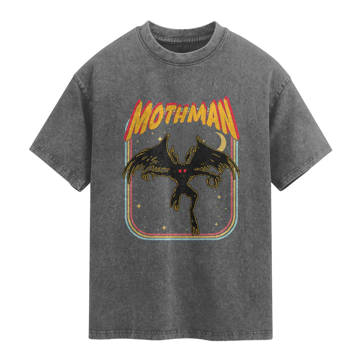 Retro Mothman Washed Cotton T-Shirt Vintage Comicbook Style Cryptid Lore Cryptozoology