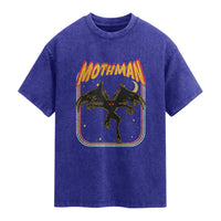 Retro Mothman Washed Cotton T-Shirt Vintage Comicbook Style Cryptid Lore Cryptozoology