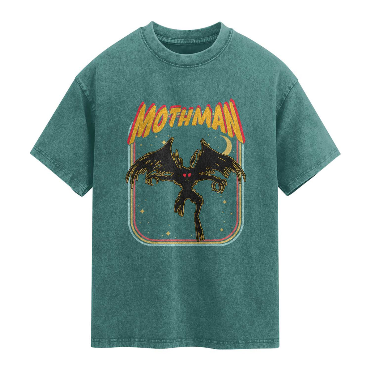 Retro Mothman Washed Cotton T-Shirt Vintage Comicbook Style Cryptid Lore Cryptozoology