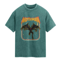 Retro Mothman Washed Cotton T-Shirt Vintage Comicbook Style Cryptid Lore Cryptozoology