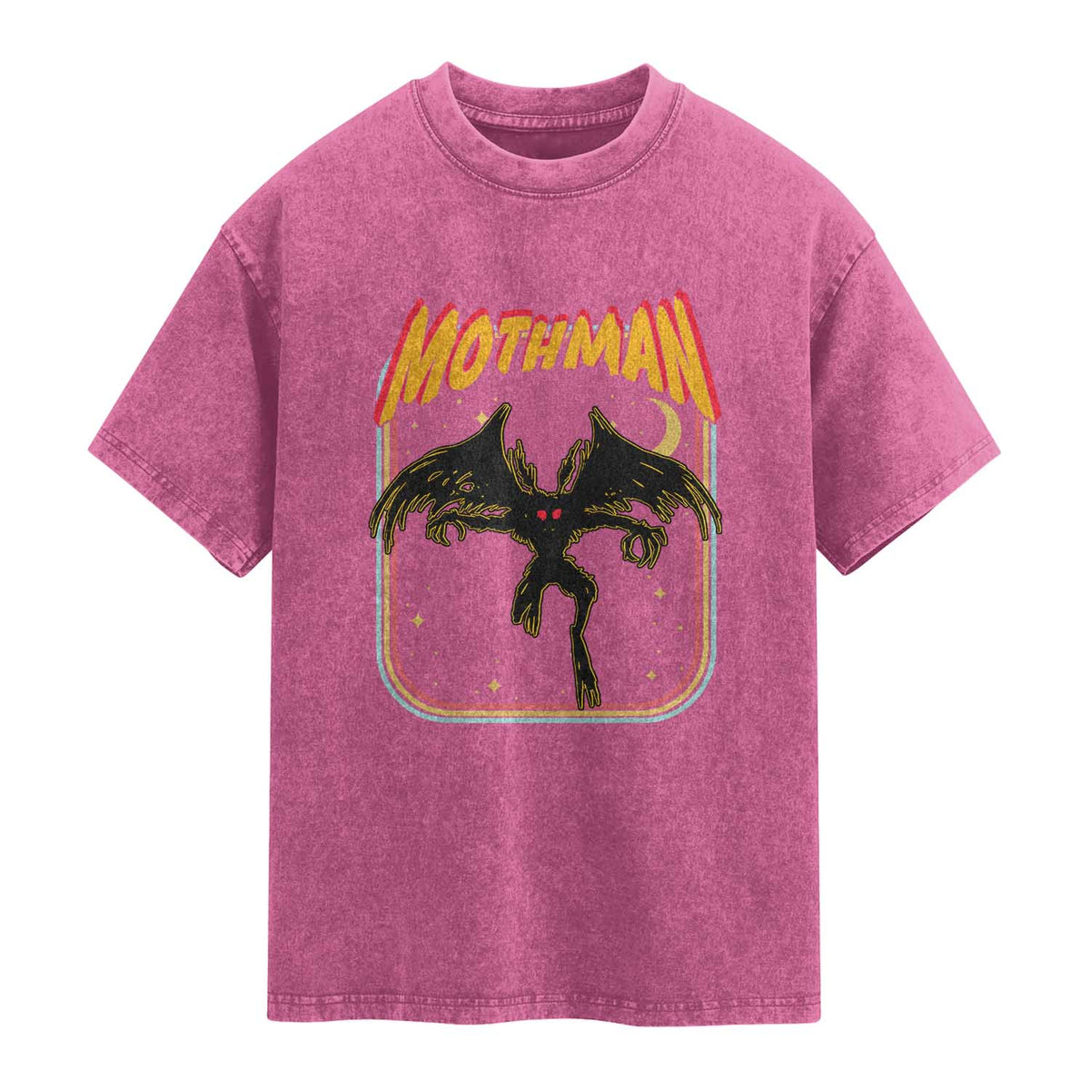 Retro Mothman Washed Cotton T-Shirt Vintage Comicbook Style Cryptid Lore Cryptozoology