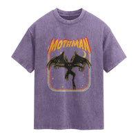 Retro Mothman Washed Cotton T-Shirt Vintage Comicbook Style Cryptid Lore Cryptozoology