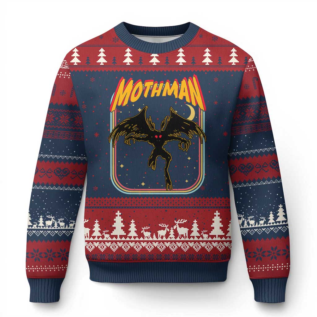 Retro Mothman Ugly Christmas Sweater Vintage Comicbook Style Cryptid Lore Cryptozoology - Wonder Print Shop