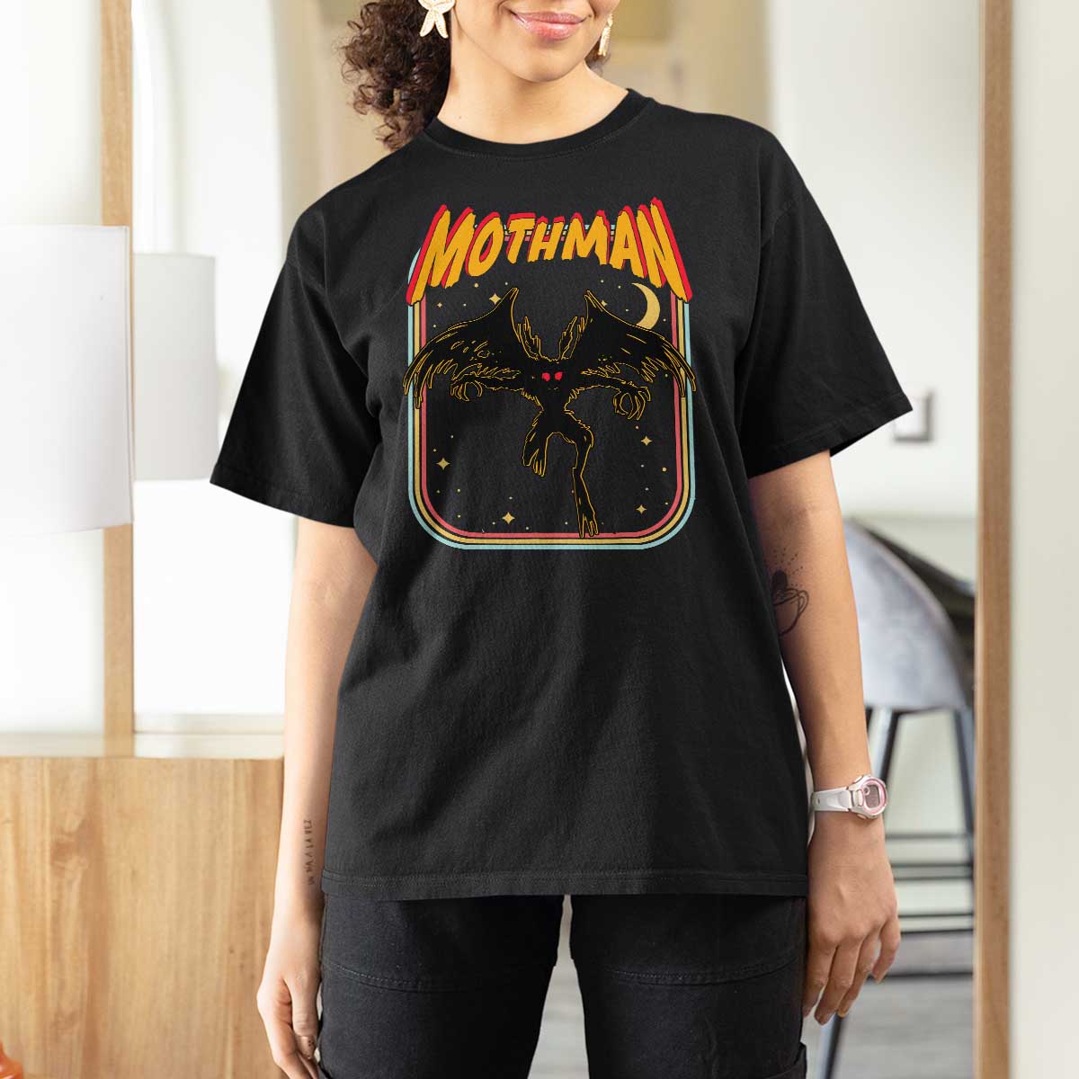 Retro Mothman T Shirt For Women Vintage Comicbook Style Cryptid Lore Cryptozoology - Wonder Print Shop