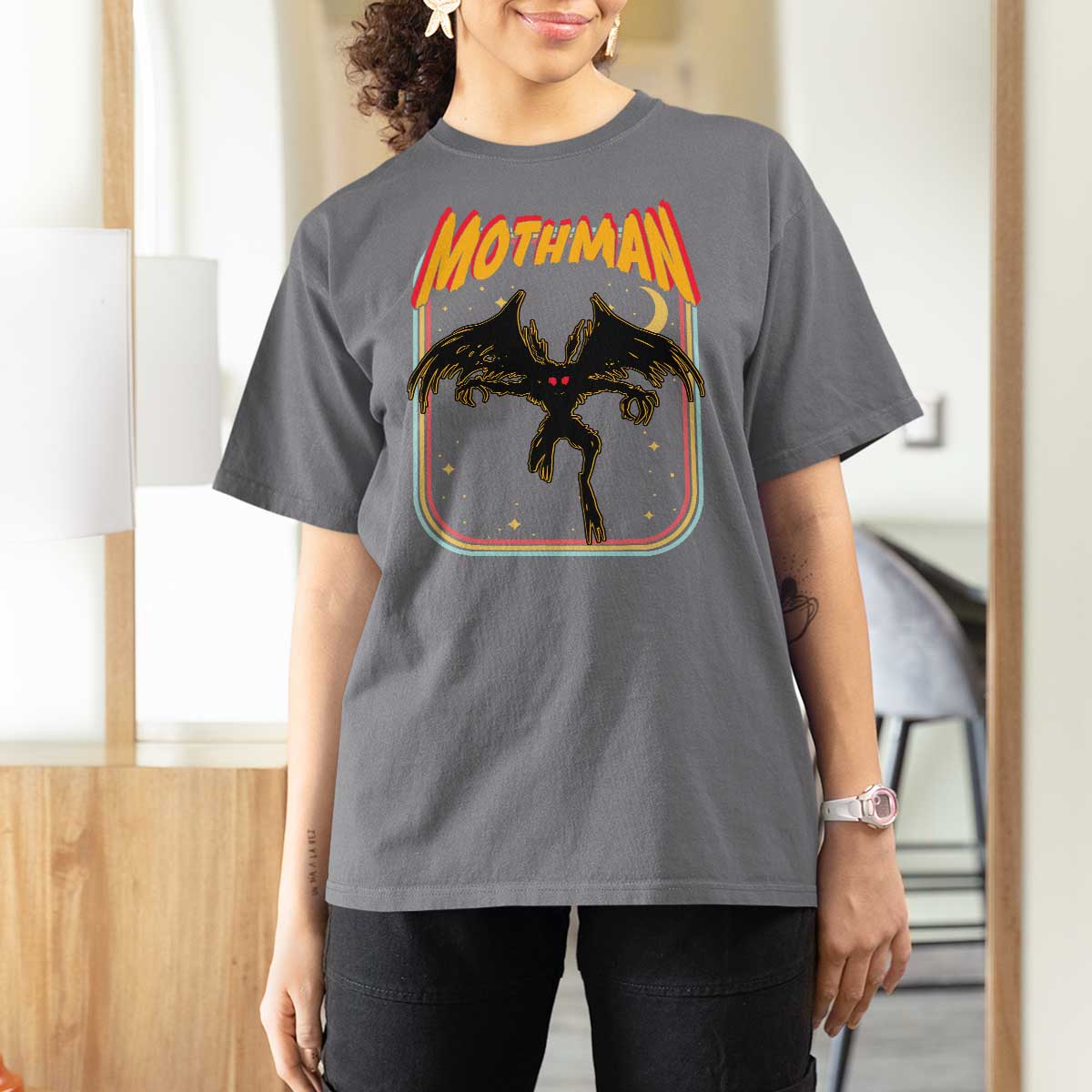 Retro Mothman T Shirt For Women Vintage Comicbook Style Cryptid Lore Cryptozoology - Wonder Print Shop
