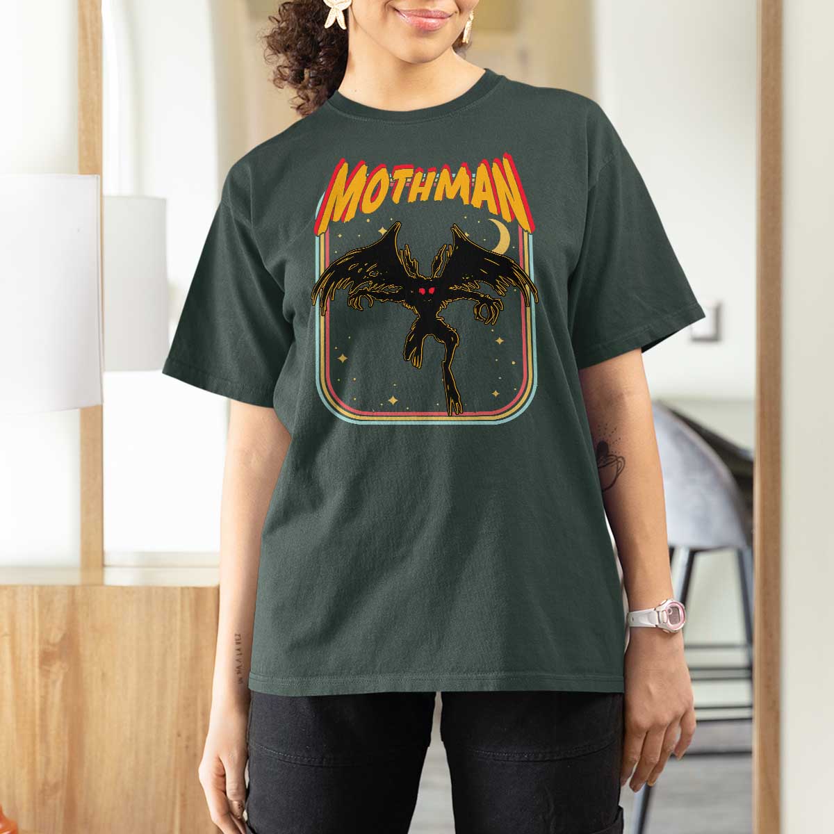 Retro Mothman T Shirt For Women Vintage Comicbook Style Cryptid Lore Cryptozoology - Wonder Print Shop
