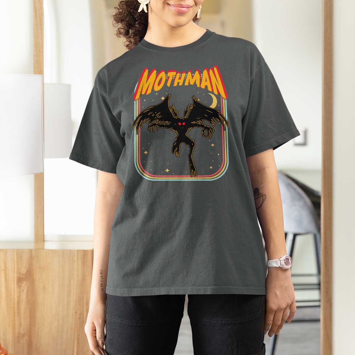 Retro Mothman T Shirt For Women Vintage Comicbook Style Cryptid Lore Cryptozoology - Wonder Print Shop