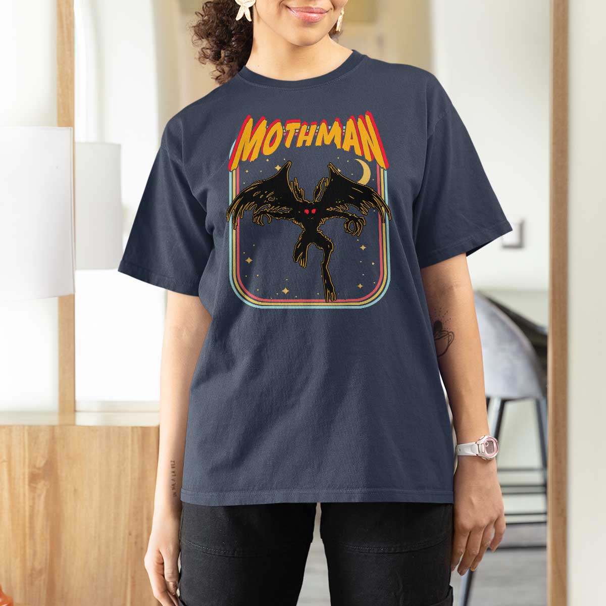Retro Mothman T Shirt For Women Vintage Comicbook Style Cryptid Lore Cryptozoology - Wonder Print Shop