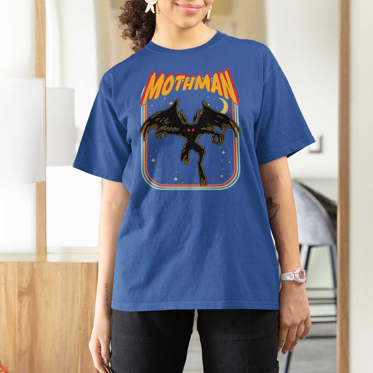 Retro Mothman T Shirt For Women Vintage Comicbook Style Cryptid Lore Cryptozoology - Wonder Print Shop