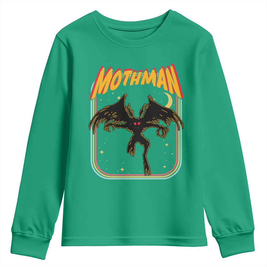 Retro Mothman Youth Sweatshirt Vintage Comicbook Style Cryptid Lore Cryptozoology - Wonder Print Shop