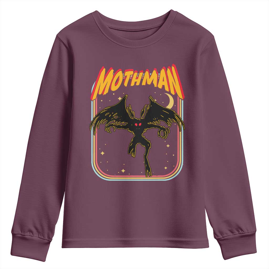 Retro Mothman Youth Sweatshirt Vintage Comicbook Style Cryptid Lore Cryptozoology - Wonder Print Shop