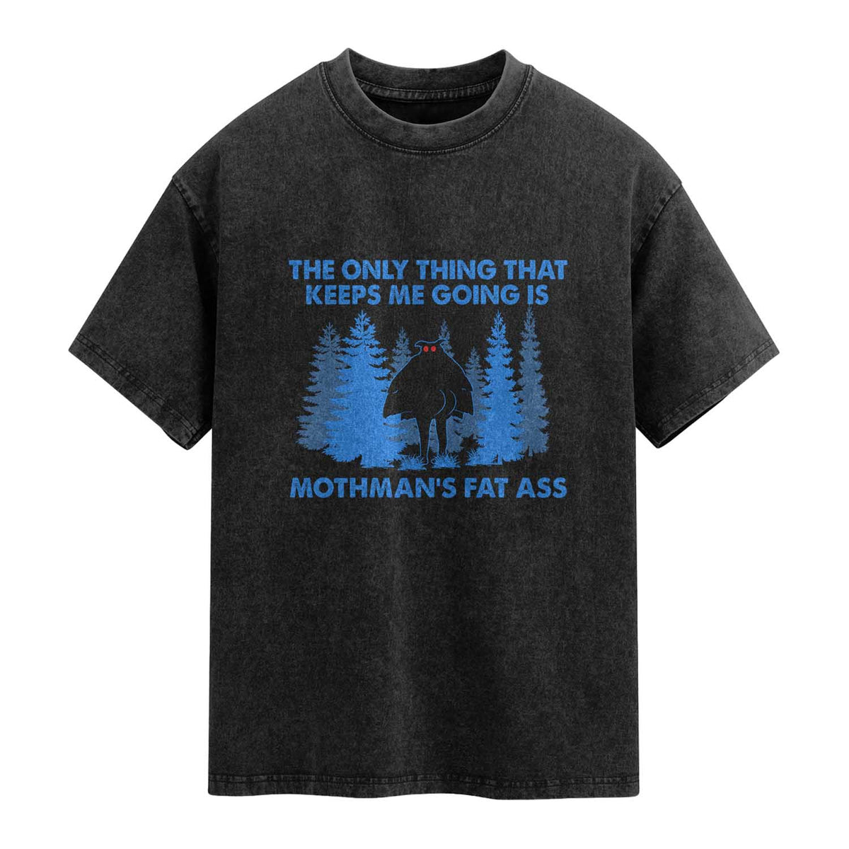 Funny Mothman Fat Ass Washed Cotton T-Shirt Vintage Cryptid Funny Moth Man Meme