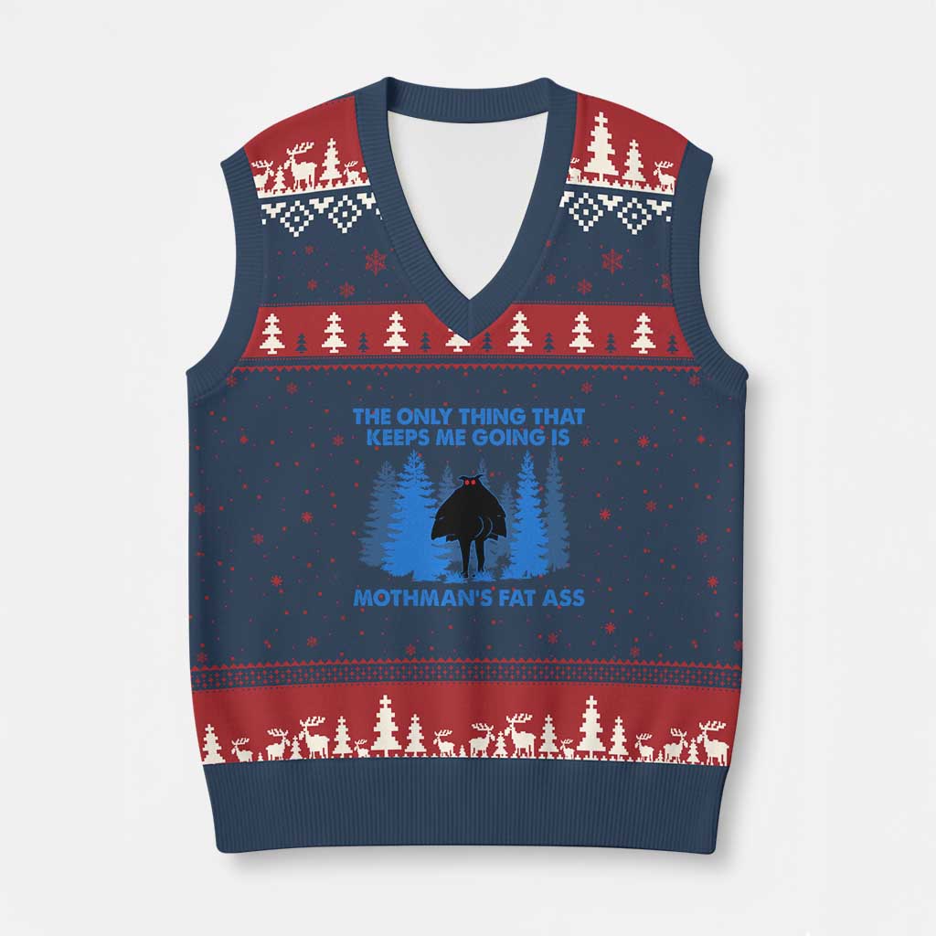Funny Mothman Fat Ass V-Neck Knit Sweater Vest Vintage Cryptid Funny Moth Man Meme - Wonder Print Shop