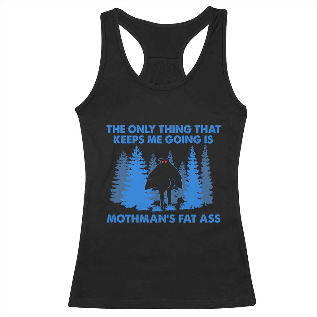 Funny Mothman Fat Ass Racerback Tank Top Vintage Cryptid Funny Moth Man Meme - Wonder Print Shop