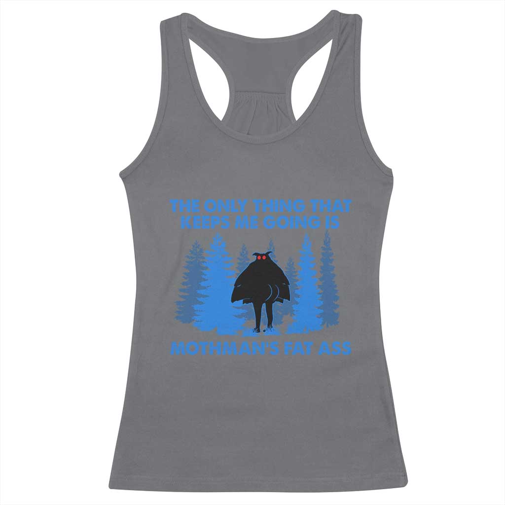 Funny Mothman Fat Ass Racerback Tank Top Vintage Cryptid Funny Moth Man Meme - Wonder Print Shop