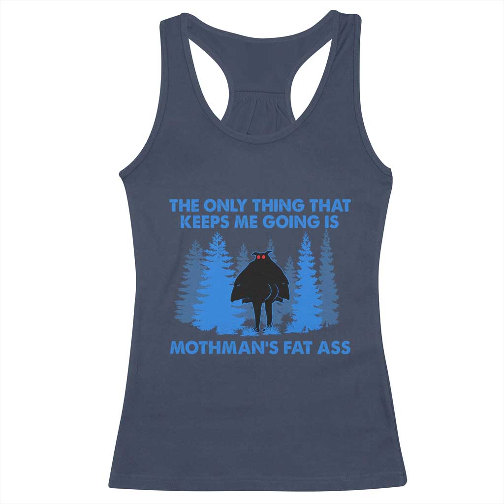 Funny Mothman Fat Ass Racerback Tank Top Vintage Cryptid Funny Moth Man Meme - Wonder Print Shop