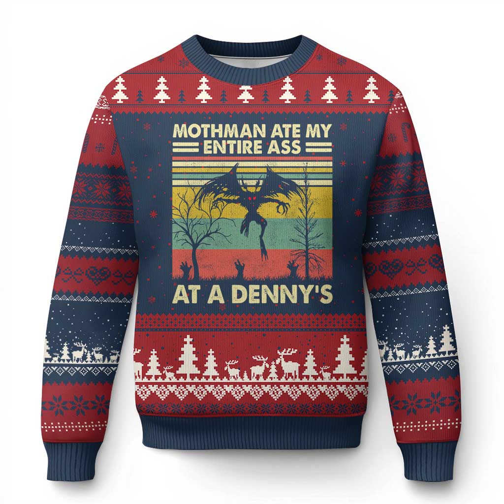 Funny Mothman Eat My Entire Ass Ugly Christmas Sweater Vintage Cryptid Funny Mothman Meme - Wonder Print Shop