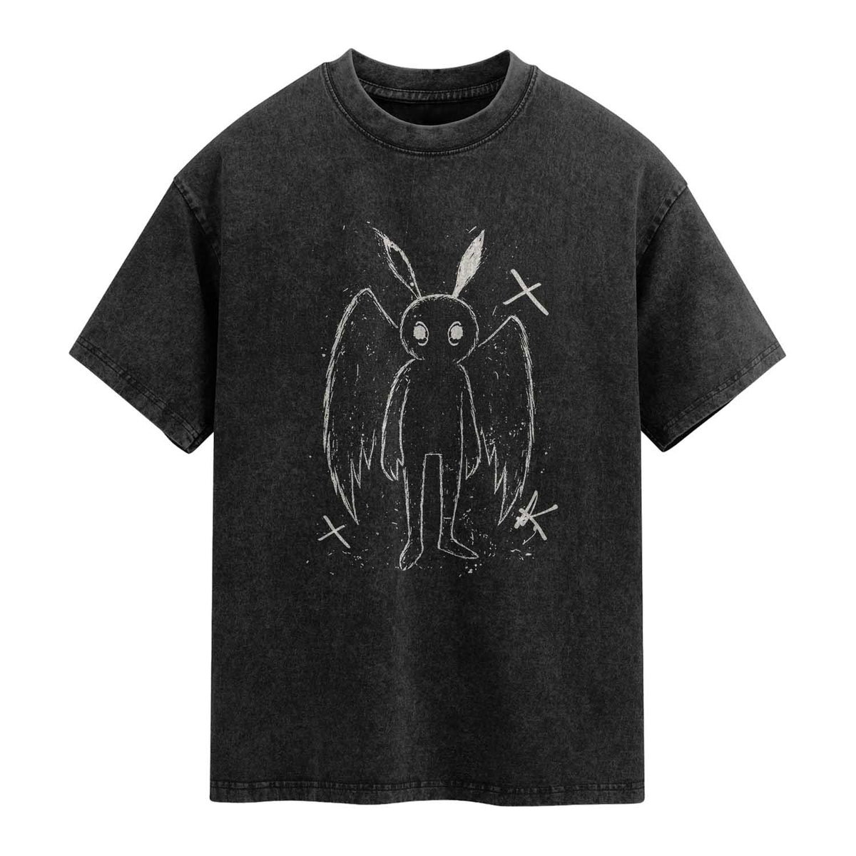 Creepy Cute Mothman Washed Cotton T-Shirt Alt Goth Grunge Horror Aesthetic Cryptid