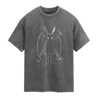Creepy Cute Mothman Washed Cotton T-Shirt Alt Goth Grunge Horror Aesthetic Cryptid