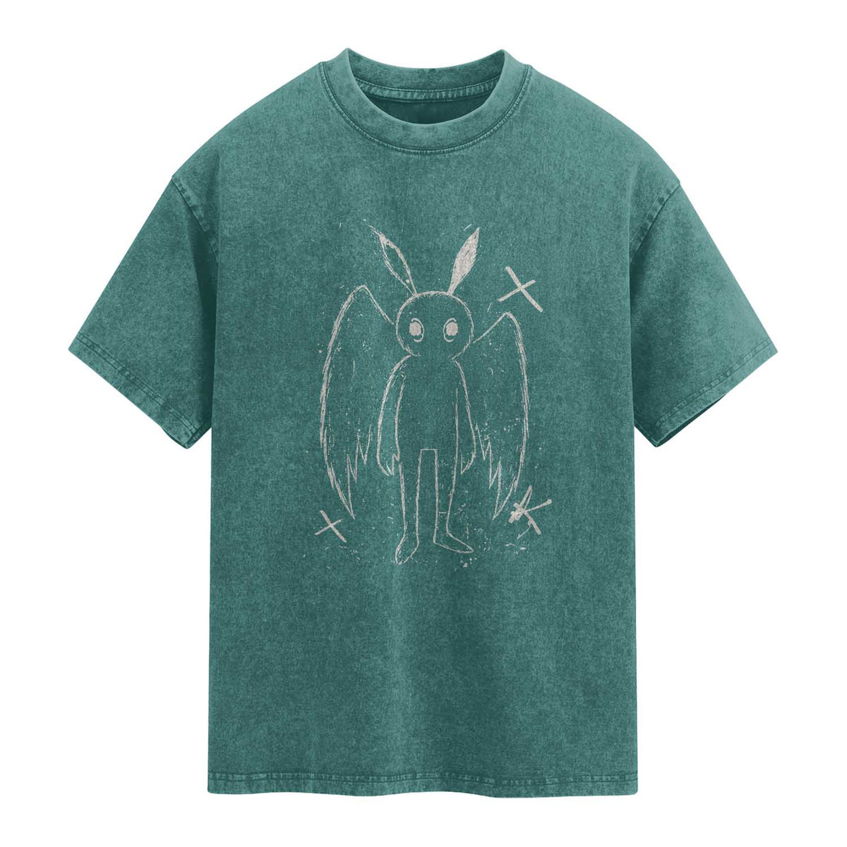Creepy Cute Mothman Washed Cotton T-Shirt Alt Goth Grunge Horror Aesthetic Cryptid