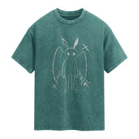 Creepy Cute Mothman Washed Cotton T-Shirt Alt Goth Grunge Horror Aesthetic Cryptid