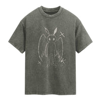 Creepy Cute Mothman Washed Cotton T-Shirt Alt Goth Grunge Horror Aesthetic Cryptid