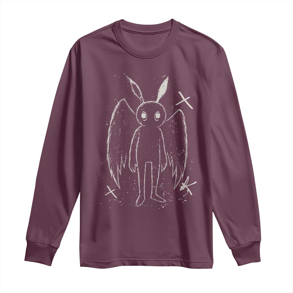 Creepy Cute Mothman Long Sleeve Shirt Alt Goth Grunge Horror Aesthetic Cryptid - Wonder Print Shop