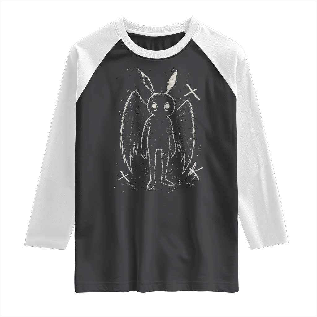 Creepy Cute Mothman Raglan Shirt Alt Goth Grunge Horror Aesthetic Cryptid - Wonder Print Shop