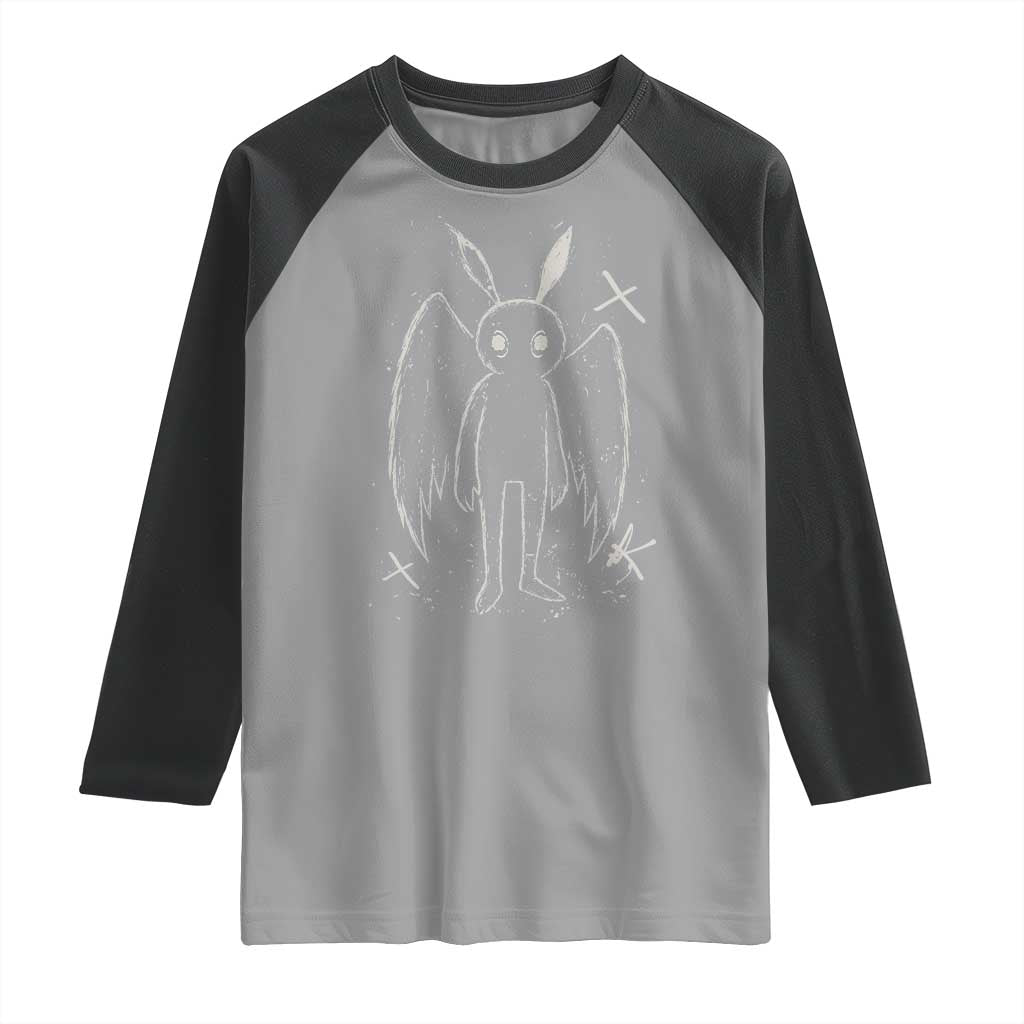 Creepy Cute Mothman Raglan Shirt Alt Goth Grunge Horror Aesthetic Cryptid - Wonder Print Shop